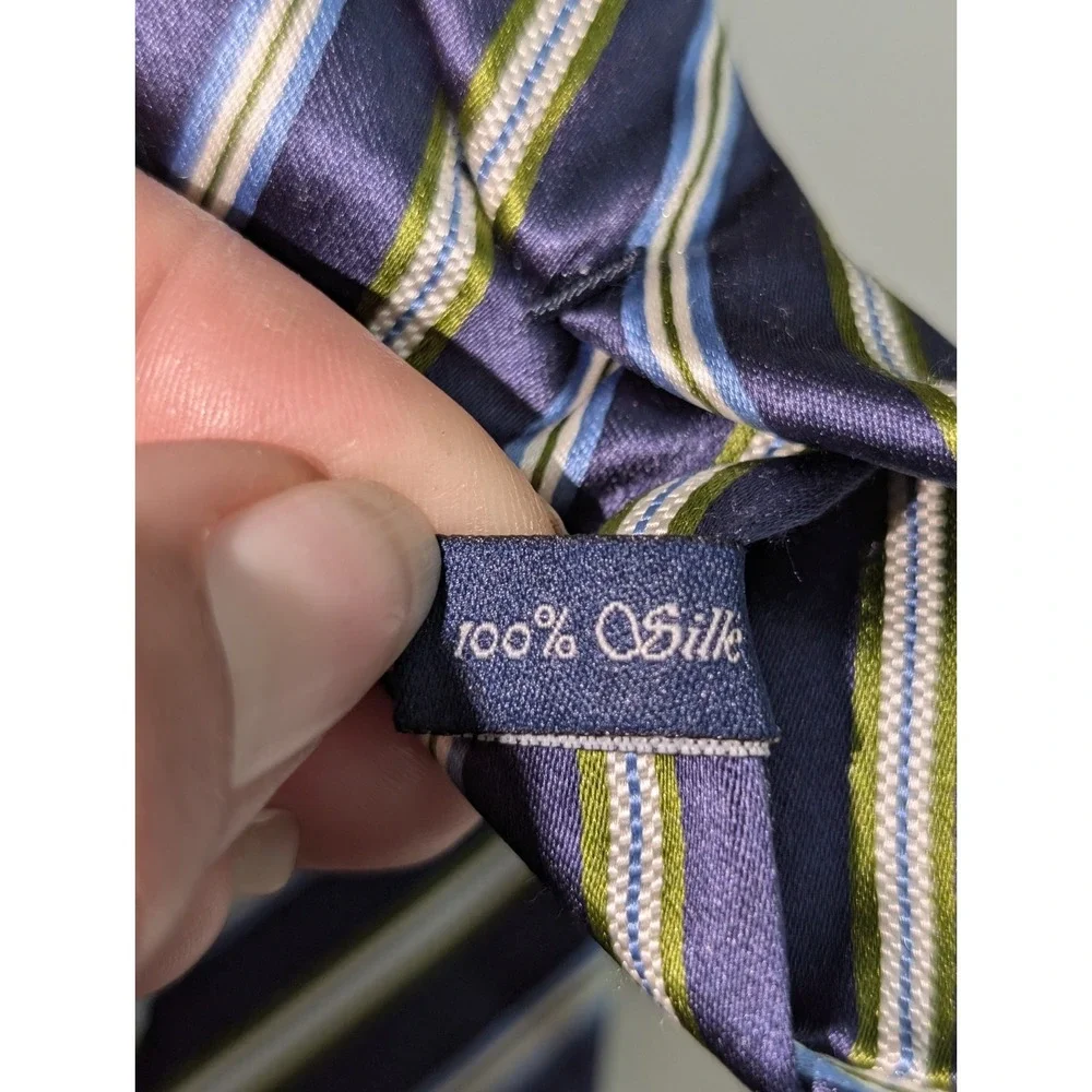 GEOFF NICHOLSON MADE IN ITALY SILK BLUE/GREEN STRIPED Motif Tie
